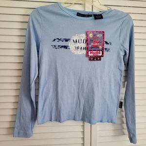 New NWT Vintage 90s Y2K Mudd Girls Blue Star Graphic Long Sleeve T Shirt Sz L 14
